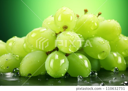 Green grapes in a splash of water and grape juice on a white background 110632731
