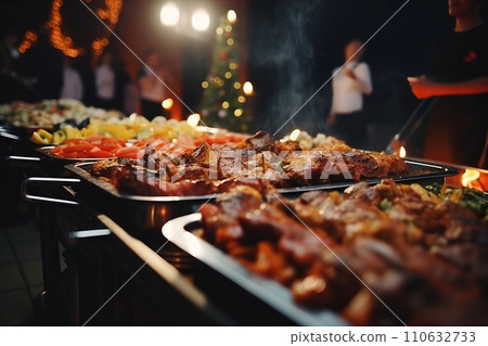 Catering buffet in a restaurant, festive catering, a variety of dishes in containers on the table 110632733