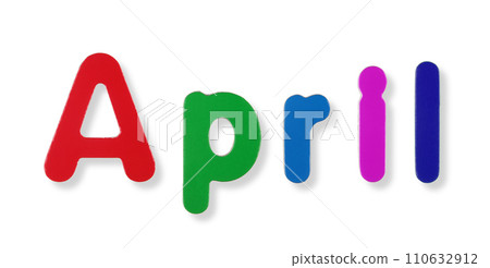 April word in coloured magnetic letters 110632912