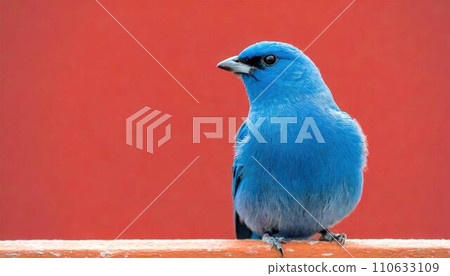 beautiful blue bird, red wall with text space, 16:9 widescreen wallpaper / background 110633109