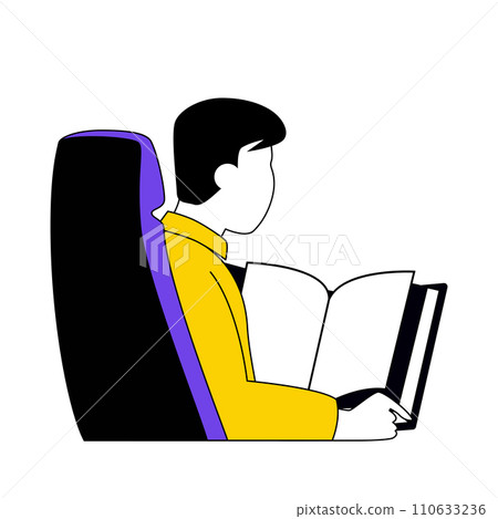 Book reading concept with cartoon people in flat design for web. Man reads open textbook. Bookworm enjoying intellectual literature. Vector illustration for social media banner, marketing material. Book reading concept with cartoon people in flat design for web. Man reads open textbook. Bookworm enjoying intellectual literature. Vector illustration for social media banner, marketing material. 110633236