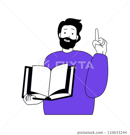 Book reading concept with cartoon people in flat design for web. Man holds open textbook at library, learning and getting knowledge. Vector illustration for social media banner, marketing material. Book reading concept with cartoon people in flat design for web. Man holds open textbook at library, learning and getting knowledge. Vector illustration for social media banner, marketing material. 110633244