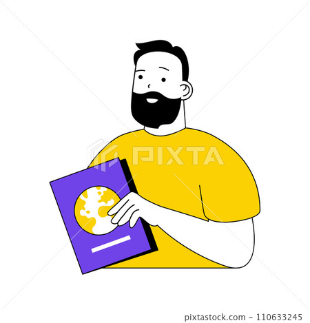 Book reading concept with cartoon people in flat design for web. Man holds textbook with science cover, learning and getting knowledge. Vector illustration for social media banner, marketing material. Book reading concept with cartoon people in flat design for web. Man holds textbook with science cover, learning and getting knowledge. Vector illustration for social media banner, marketing material. 110633245