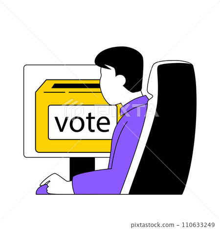 Online voting concept with cartoon people in flat design for web. Man takes part in election, filling and putting vote form in box. Vector illustration for social media banner, marketing material. Online voting concept with cartoon people in flat design for web. Man takes part in election, filling and putting vote form in box. Vector illustration for social media banner, marketing material. 110633249