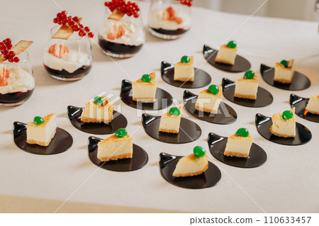 Dessert buffet with delicious sweet bakery and coffee-snack with stylish banks of lemonade and tea Dessert buffet with delicious sweet bakery and coffee-snack with stylish banks of lemonade and tea 110633457