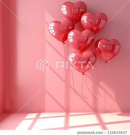 Valentine's Day background with heart shaped balloons. 3D rendering Valentine's Day background with heart shaped balloons. 3D rendering 110633637