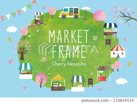 Cherry blossom and market frame watercolor painting 110634514