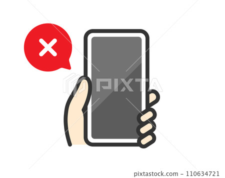 Illustration of a smartphone icon (color line drawing) that failed authentication 110634721
