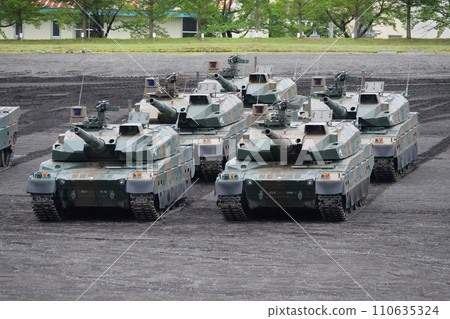 Japan Ground Self-Defense Force Type 10 tanks lined up 110635324