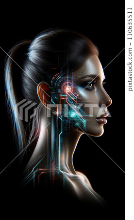 Double exposure of a woman's profile and cyberspace_AI-generated image Double exposure of a woman's profile and cyberspace_AI-generated image 110635511