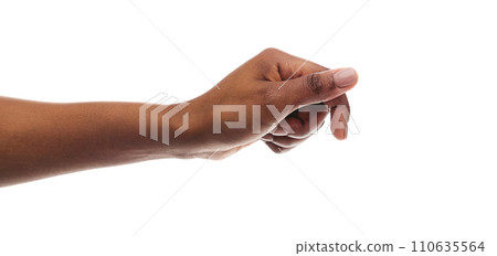 African american woman holding something in fist, ready to share 110635564