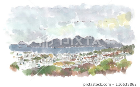 從廣島眺望宮島(冬季風光、瀨戶內海、廣島灣) 從廣島眺望宮島(冬季風光、瀨戶內海、廣島灣) 110635862