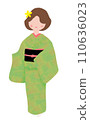 Green kimono woman, whole body, no expression, bob hair 110636023