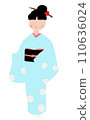 Polka dot kimono woman, whole body, no expression, bun hair 110636024