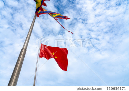 Flag of Ngoc Son Temple, a temple located on Ngoc Son Island in Hoan Kiem Lake, Hanoi, Vietnam Flag of Ngoc Son Temple, a temple located on Ngoc Son Island in Hoan Kiem Lake, Hanoi, Vietnam 110636171