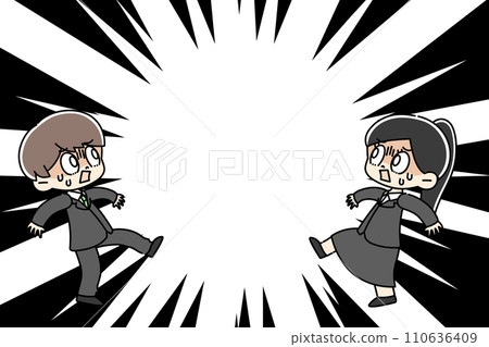 兩個穿著令人驚嘆的西裝的男人和女人 110636409