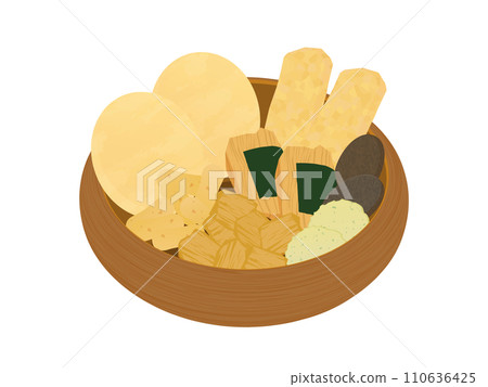 Illustration of rice crackers and sweets bowl 110636425