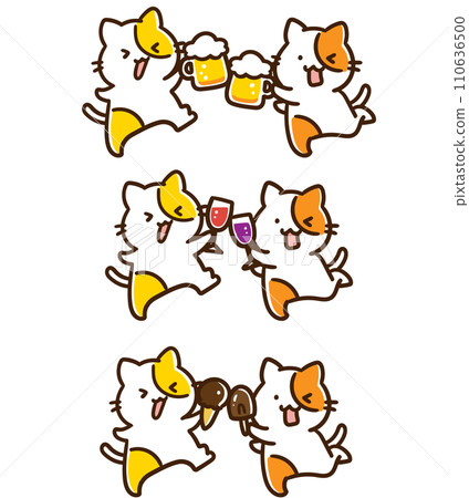 Deformed illustration set of cute cats toasting with various things Deformed illustration set of cute cats toasting with various things 110636500