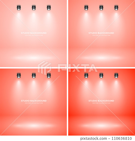 Empty peach studio abstract backgrounds with spotlight effect. Product showcase backdrop. Stage lighting. Vector illustration 110636810