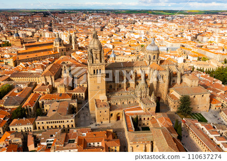 Aerial view of beautiful architecture of Salamanca with Main Square and Holy Spirit Church, Spain Aerial view of beautiful architecture of Salamanca with Main Square and Holy Spirit Church, Spain 110637274