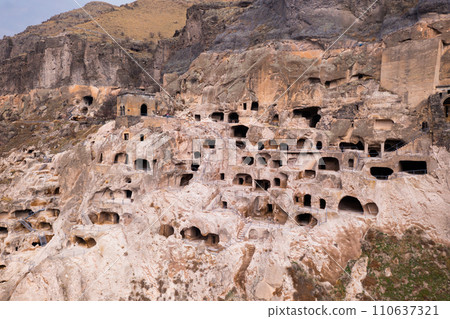 Vardzia cave monastery structures carved into mountain 110637321