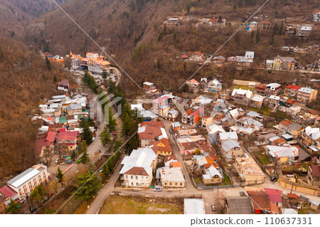 Aerial view of the resort town of Borjomi Aerial view of the resort town of Borjomi 110637331