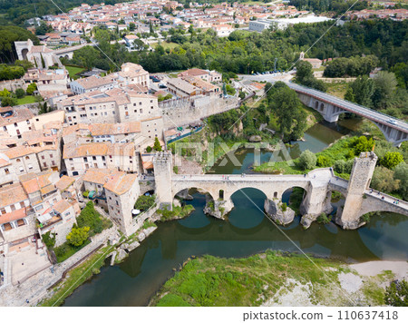 View from drone of Besalu 110637418