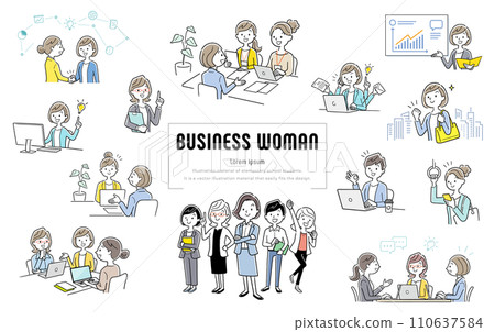 Vector illustration material: Set of female business people who work lively and happily 110637584