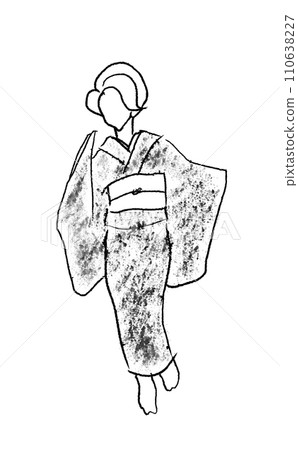 Dancing kimono woman hand-drawn style 110638227