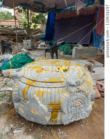 India_ Installation of stones for building a temple India_ Installation of stones for building a temple 110638297