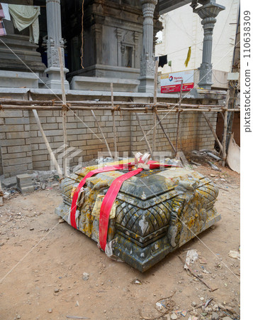 India_ Installation of stones for building a temple 110638309