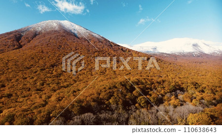 Aerial view of autumn leaves in Mt. Hakkoda Aerial view of autumn leaves in Mt. Hakkoda 110638643