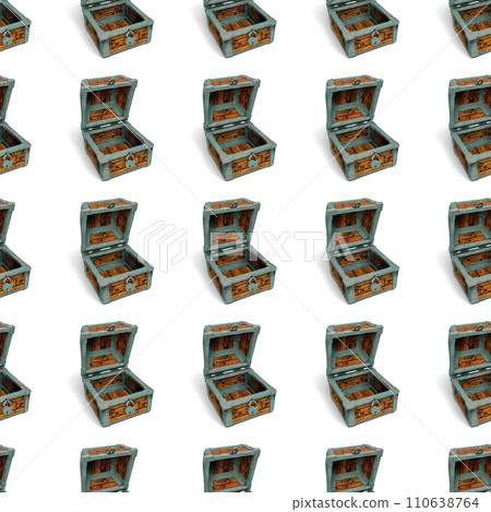 Empty Opened Medieval Chest Seamless Wallpaper Background. 3D Illustration. File with Clipping Path. Empty Opened Medieval Chest Seamless Wallpaper Background. 3D Illustration. File with Clipping Path. 110638764