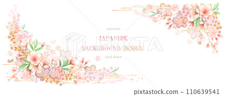 Watercolor background with cherry blossoms and Japanese pattern Watercolor background with cherry blossoms and Japanese pattern 110639541
