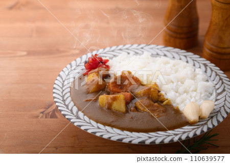 Beef curry and salad with plenty of vegetables 110639577