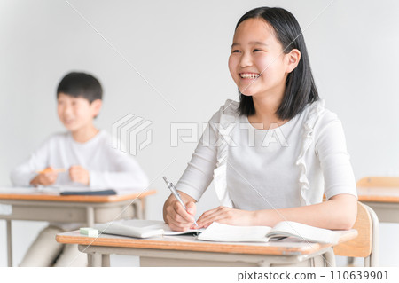 Elementary school boys and girls studying in school classrooms (girls, classes, education) Elementary school boys and girls studying in school classrooms (girls, classes, education) 110639901
