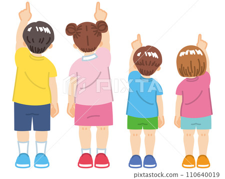 Illustration material of the back view of a child pointing Illustration material of the back view of a child pointing 110640019