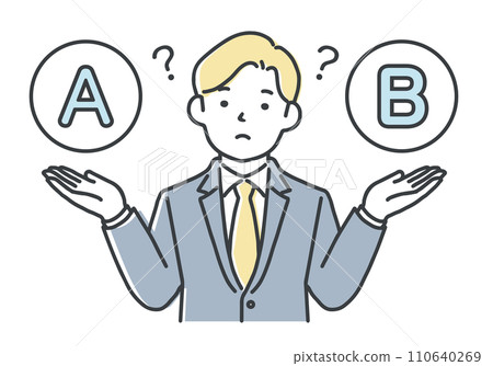 Businessman comparing A and B Businessman comparing A and B 110640269