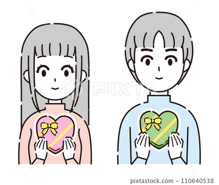 Illustration of a person holding a heart-shaped present 110640538