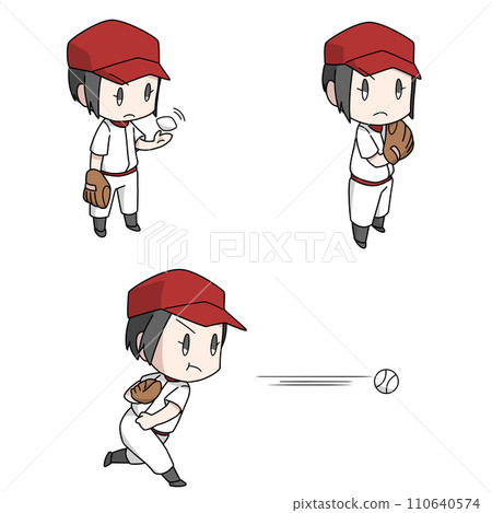 Baseball pitcher illustration 3 patterns/girls Baseball pitcher illustration 3 patterns/girls 110640574