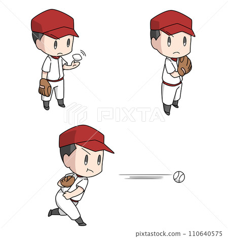Baseball pitcher illustration 3 patterns/boys Baseball pitcher illustration 3 patterns/boys 110640575