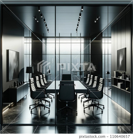 現代會議室配有銳利的黑色內飾 現代會議室配有銳利的黑色內飾 110640657