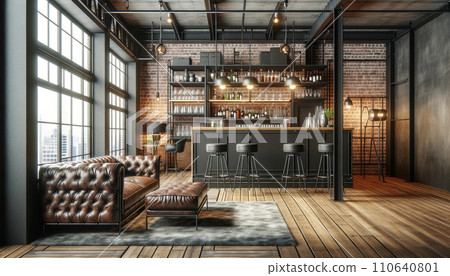 帶吧台的時尚客廳，布魯克林風格 110640801