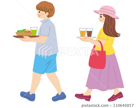 Illustration material of a young man carrying food and drinks 110640857