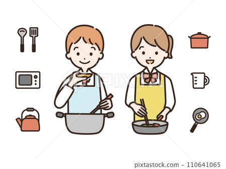 男女學生烹飪的插圖圖示集 110641065