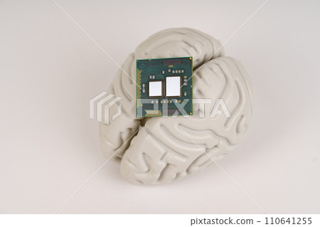 Human brain and computer chip. Human brain and computer chip. 110641255