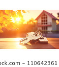 wooden house and key as house model 110642361