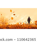 border template with silhouette of a man on a maple tree 110642365