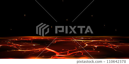 Crack ground or floor with red light glowing 110642378