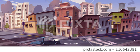 Abandoned ruin city with broken buildings 110642381